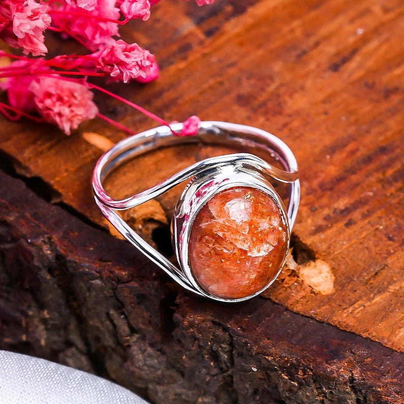Natural Sunstone Gemstone Handmade Sandstone Ring