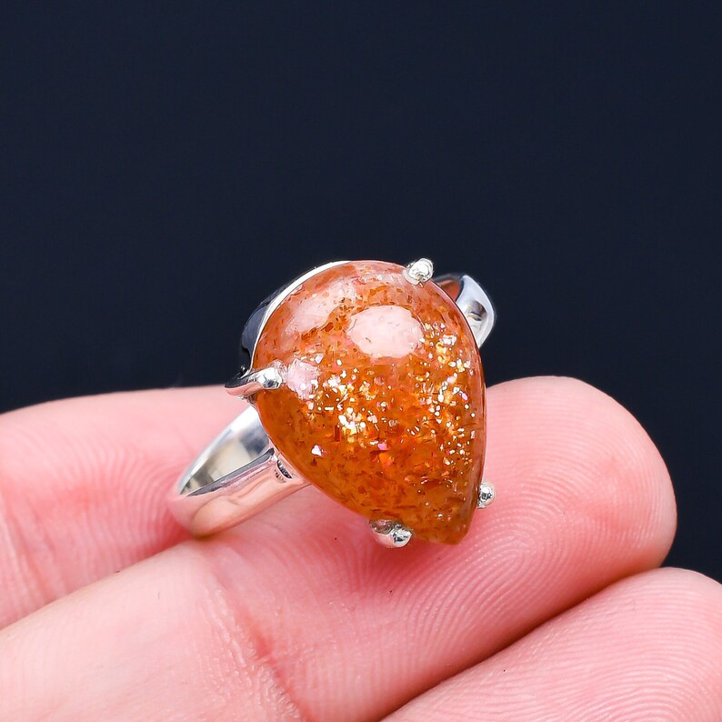 Genuine Sunstone Engagement Promise Birthstone Ring