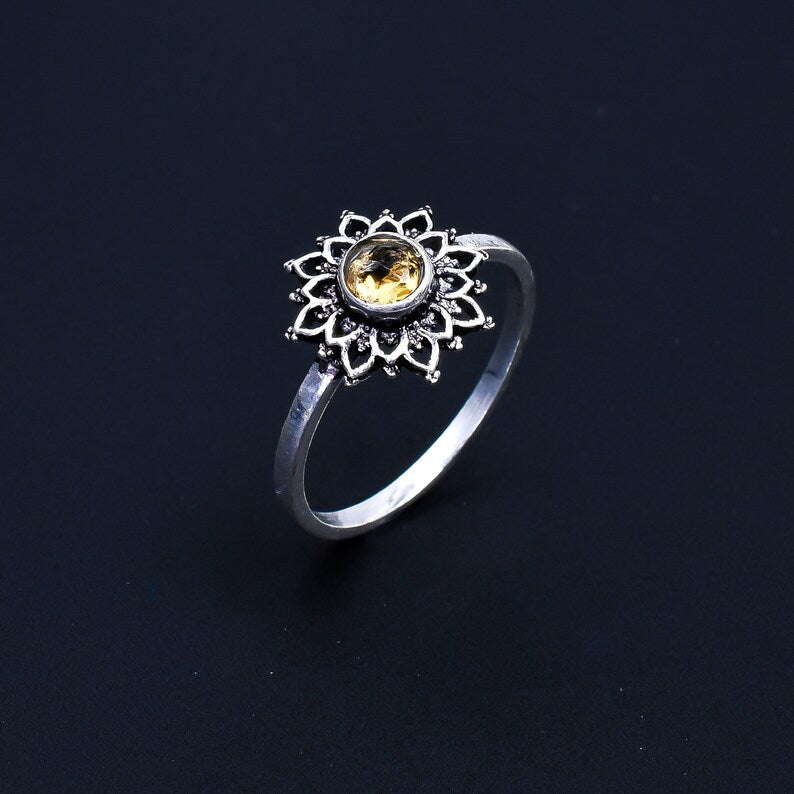 Flower Citrine Gemstone Handcrafted Birthstone Ring