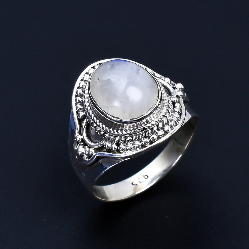 Natural Rainbow Moonstone Gemstone Engagement Ring