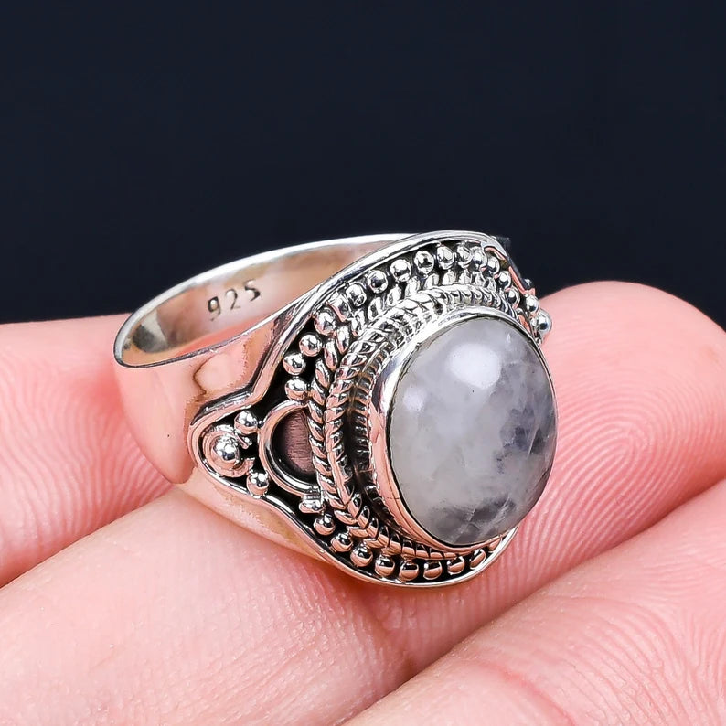 Natural Rainbow Moonstone Gemstone Engagement Ring