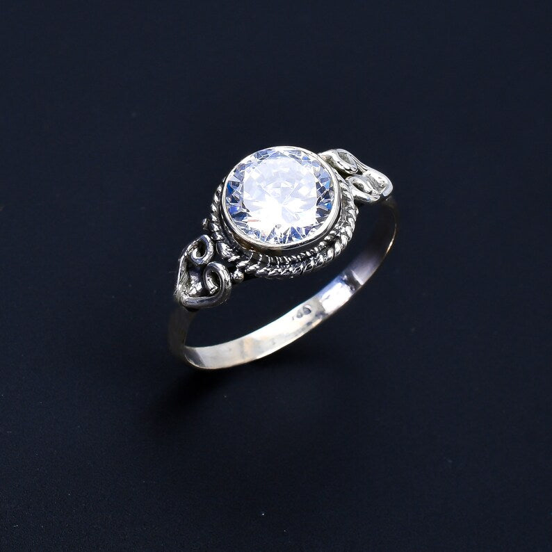 Cubic Zirconia Handcrafted Engagement Gemstone Ring