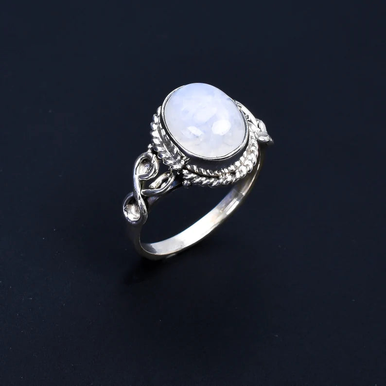 Rainbow Moonstone Handmade Promise Birthstone Ring