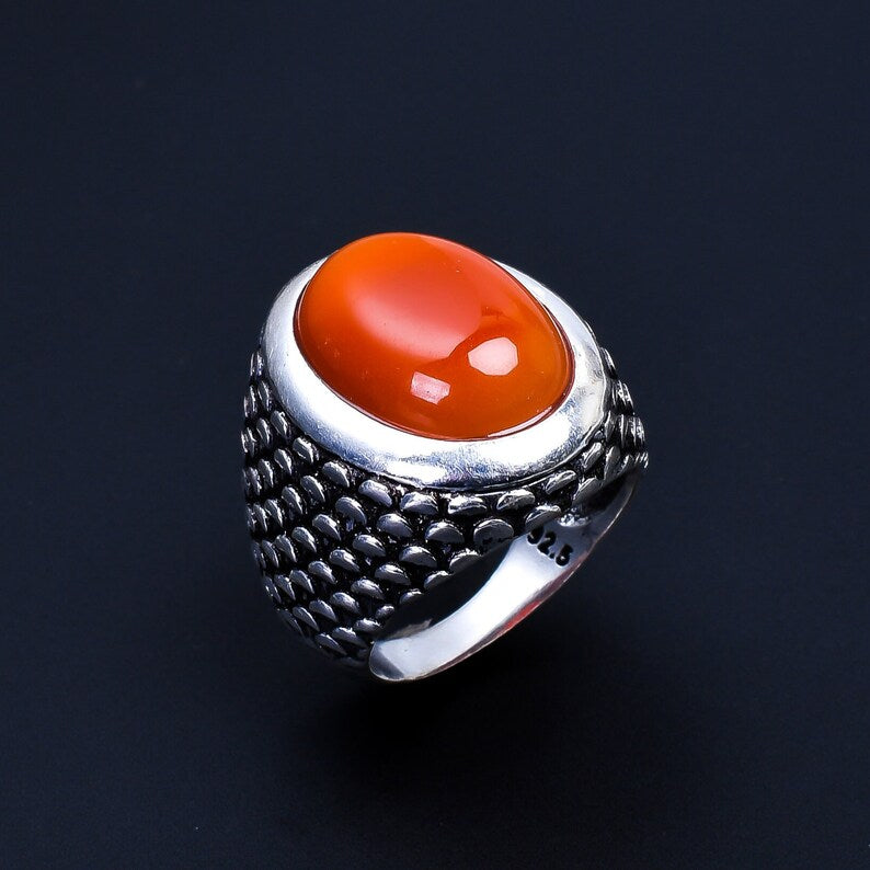 Carnelian Gemstone Large Stone Signet Handcrafted Ring