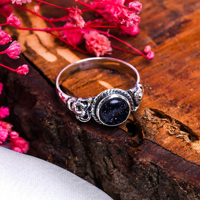 Blue Sandstone Handmade Promise Birthstone Ring
