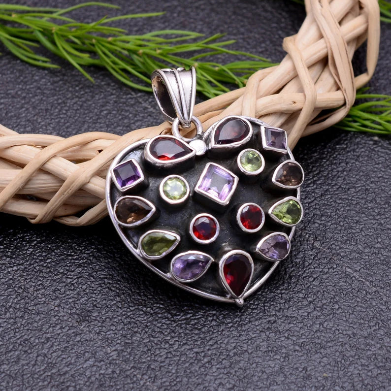 Natural Multi Stone 925 Sterling Silver Pendant