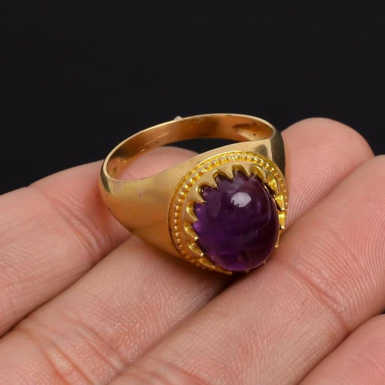 Gemstone Amethyst Handmade Signet Minimalist Ring