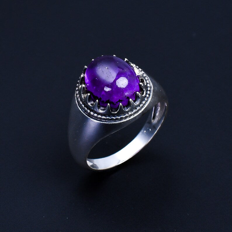 Gemstone Amethyst Handmade Signet Minimalist Ring