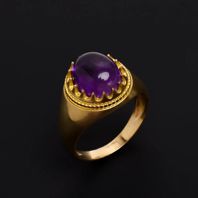Gemstone Amethyst Handmade Signet Minimalist Ring