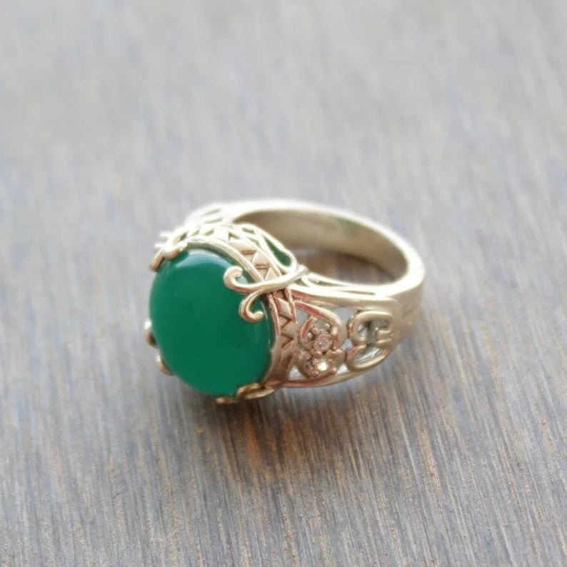 Natural Green Onyx Handcrafted Statement Ring