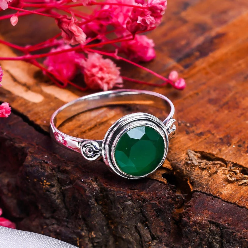 Gemstone Green Onyx Handmade Birthstone Ring