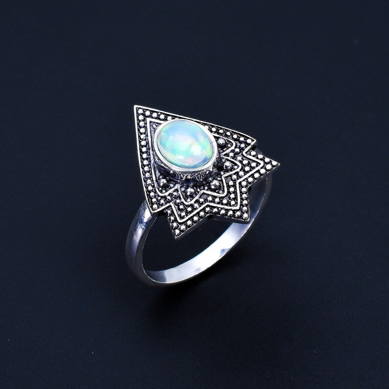 Opal Gemstone Arrow Design Birthstone Ring