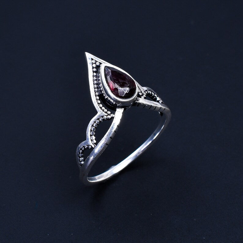 Garnet Gemstone Engagement Worry Handcrafted Crown Ring