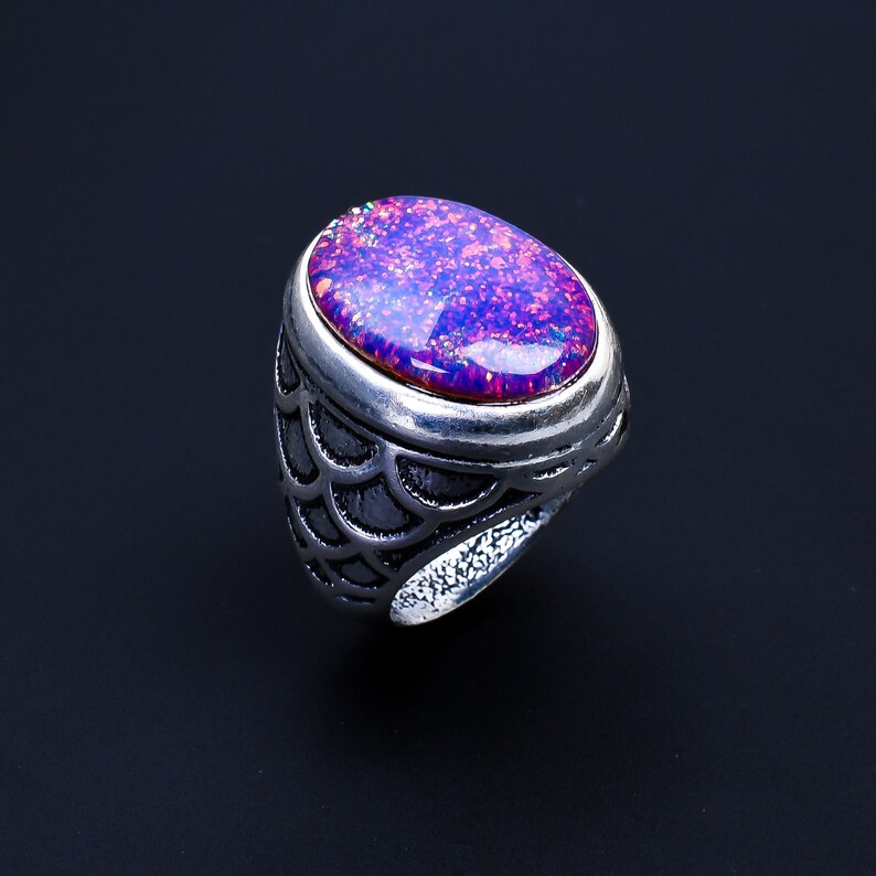 Synthetic Opal Gemstone Oval Statement Ring