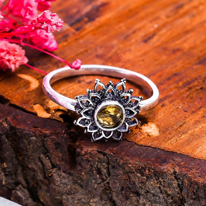 Flower Citrine Gemstone Handcrafted Birthstone Ring