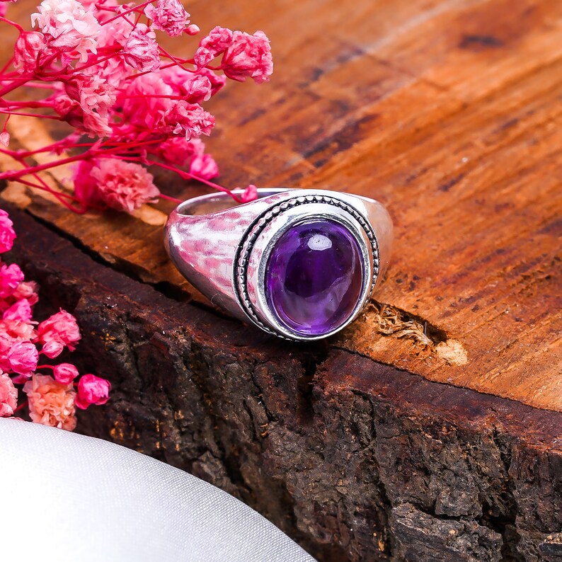 Gemstone Handmade Amethyst Birthstone Statement Ring