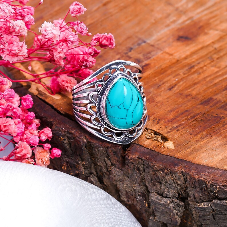 Natural Turquoise December Birthstone Handcrafted Statement Ring