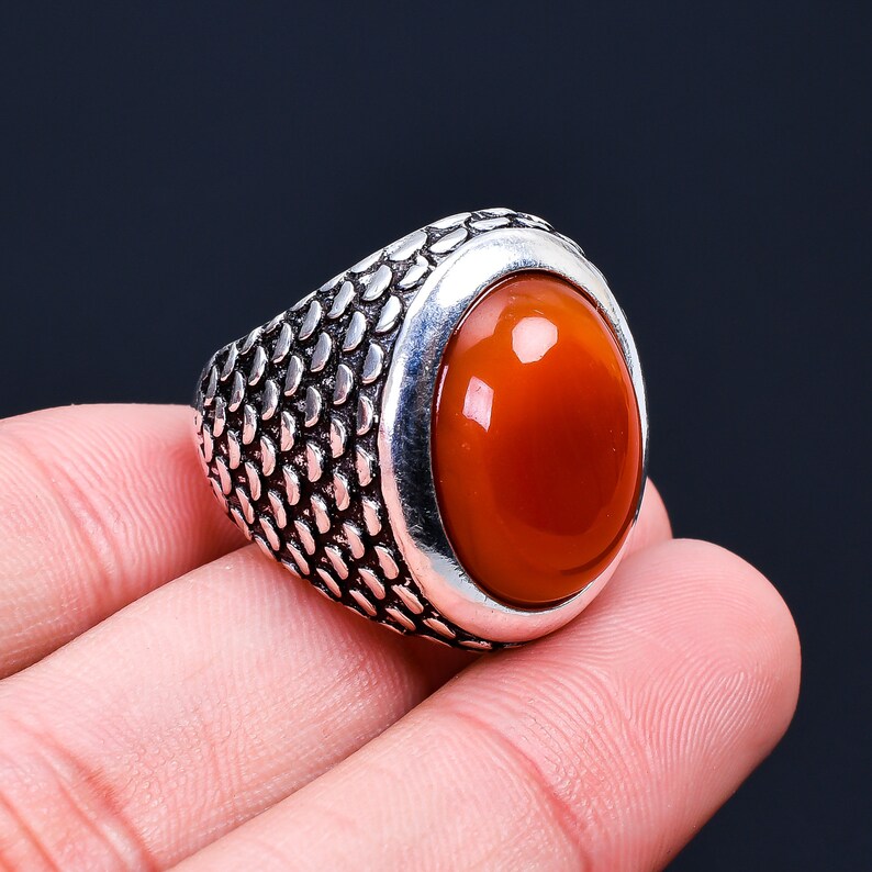 Carnelian Gemstone Large Stone Signet Handcrafted Ring