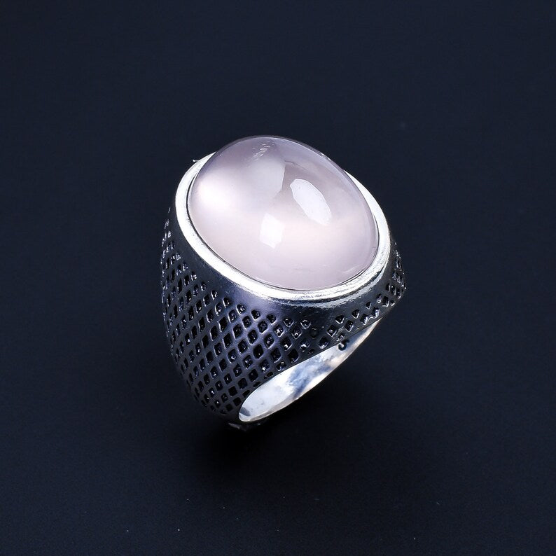 Rose Quartz Birthstone Gemstone Signet Ring