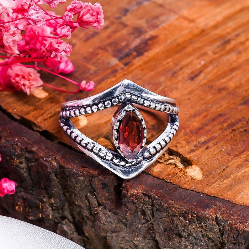 Garnet Statement Marquise Shaped Gemstone Ring