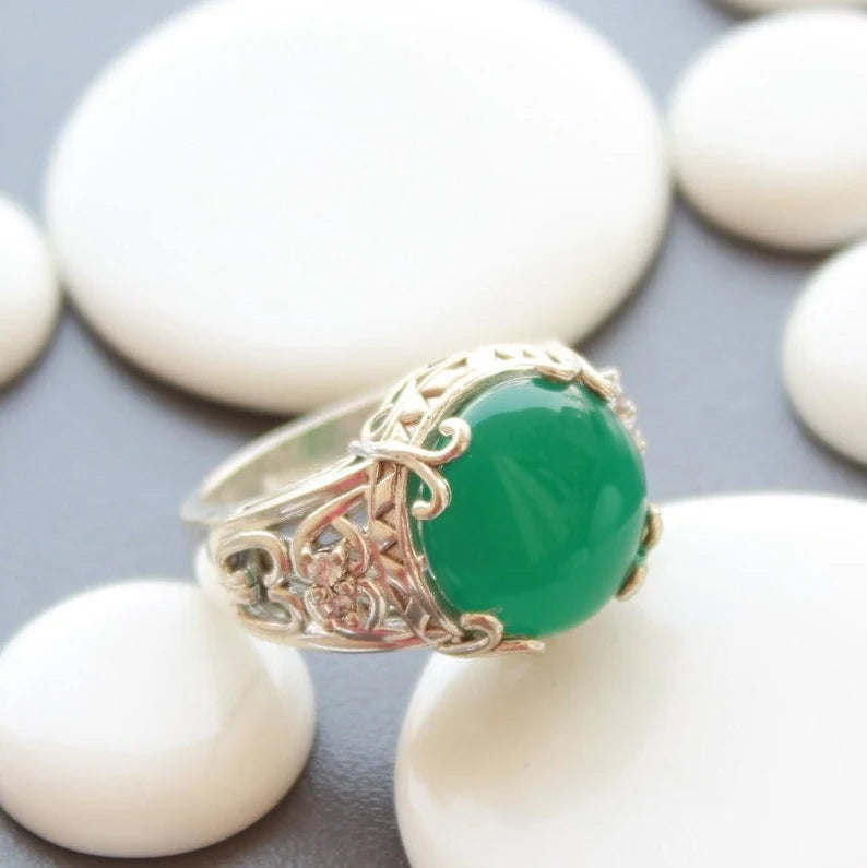 Natural Green Onyx Handcrafted Statement Ring