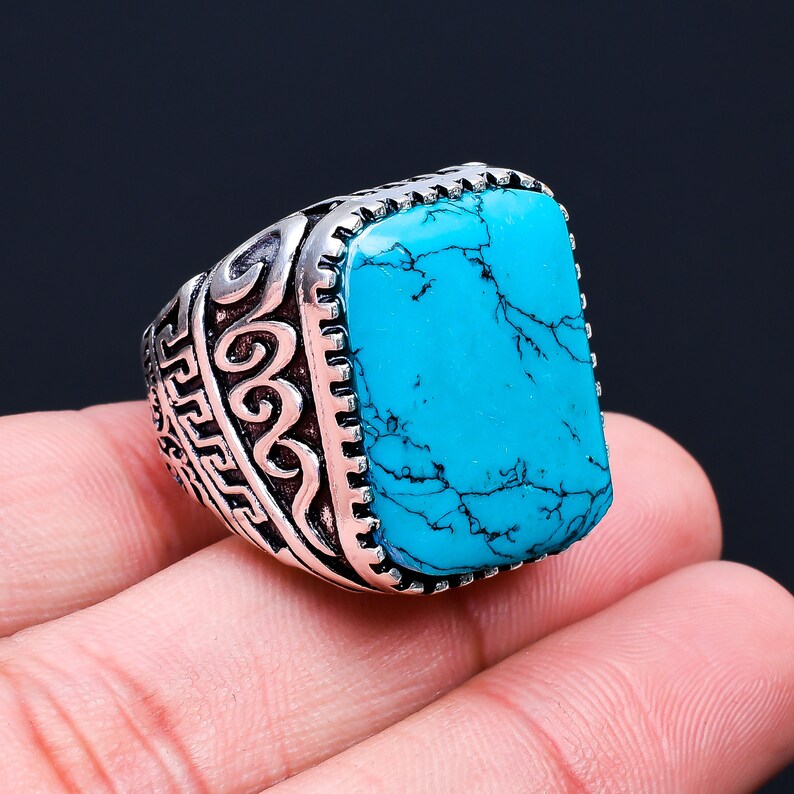 Turquoise Statement Rectangle Gemstone Handcrafted Ring