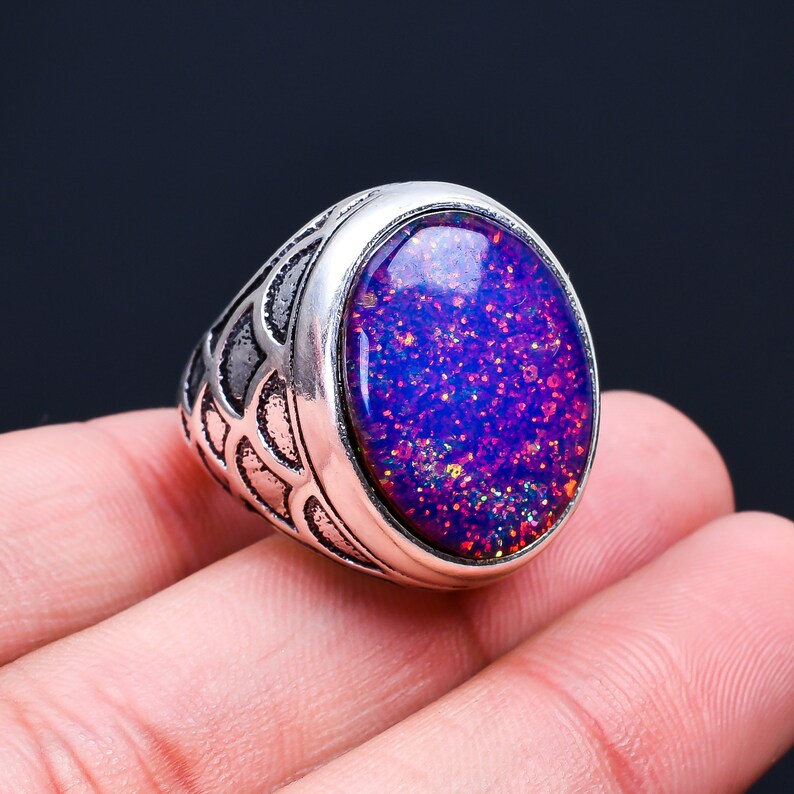 Synthetic Opal Gemstone Oval Statement Ring