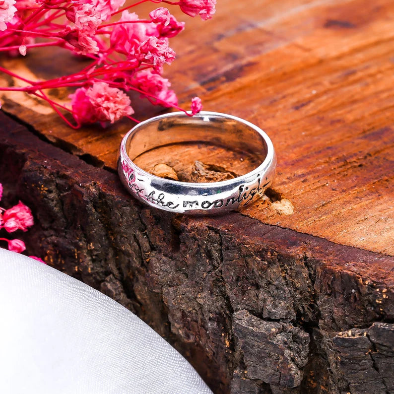 By The Moonlight Engraved Handcrafted Statement Ring