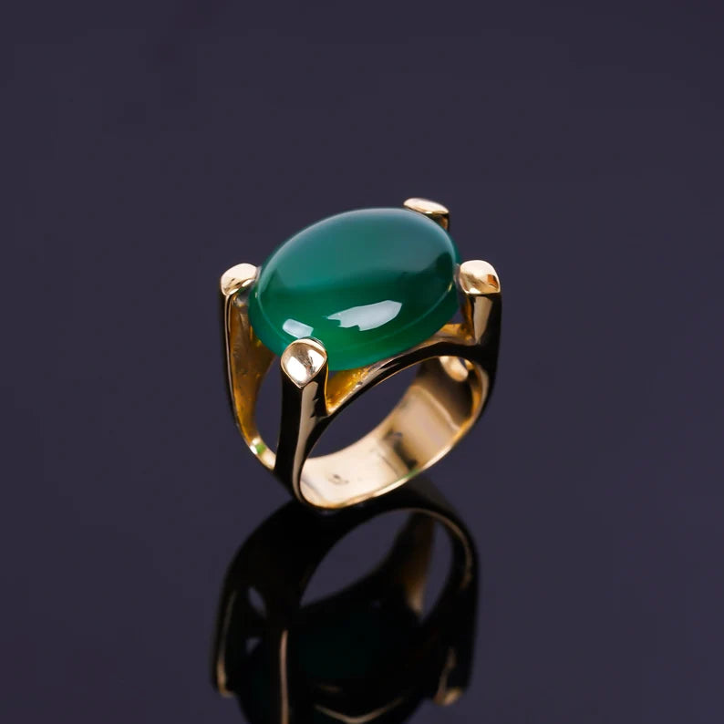 Oval Shaped Green Onyx Gemstone Statement Ring