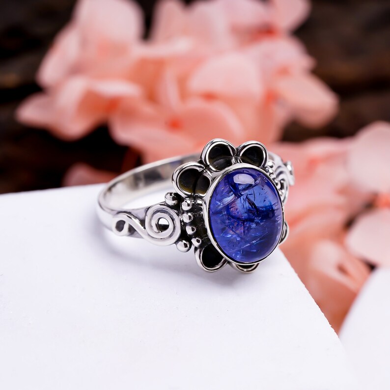 Iolite Statement Gemstone Flower Handcrafted Ring