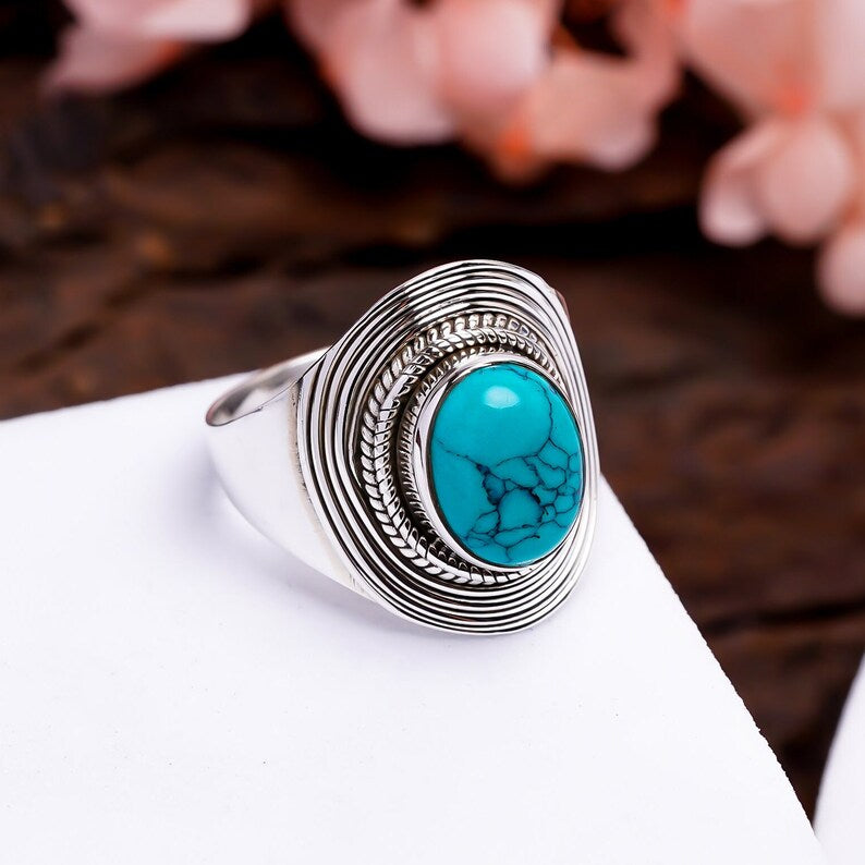 Turquoise Signet Handmade Promise Statement Ring