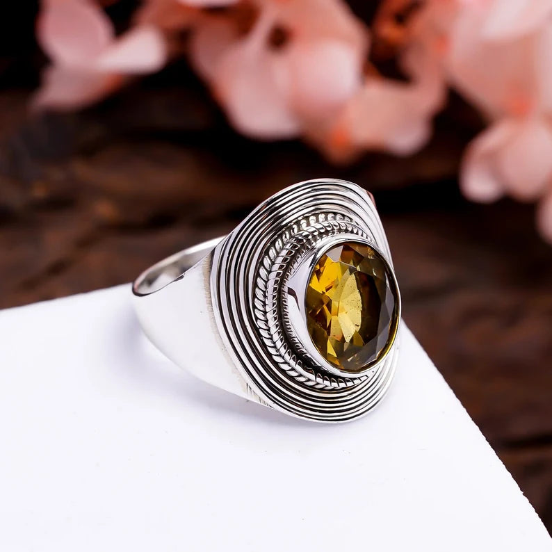 Natural Citrine Gemstone Handmade Promise Signet Ring