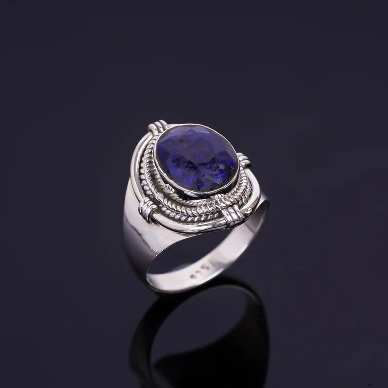 Iolite Gemstone Handmade Signet Ring