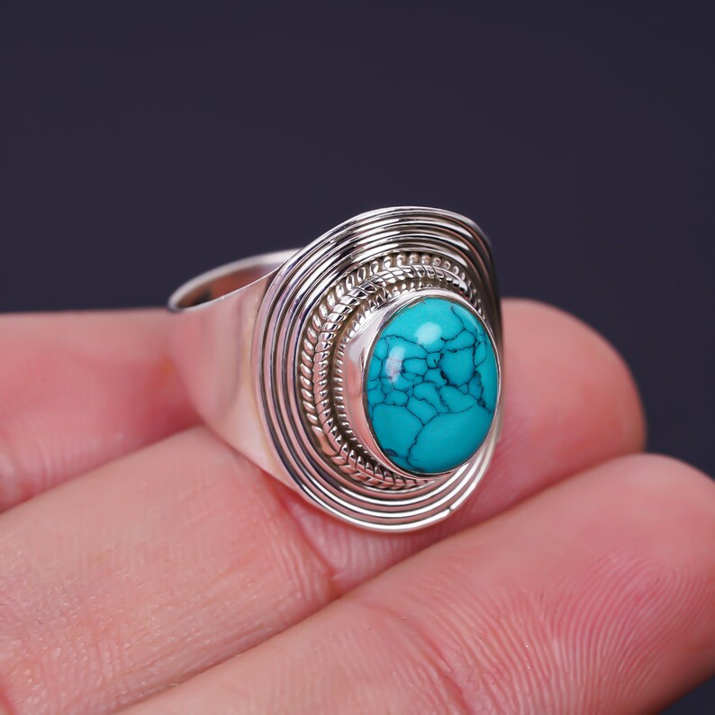 Turquoise Signet Handmade Promise Statement Ring