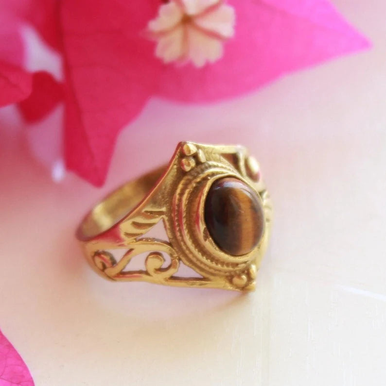Tiger's Eye Handmade Ethnic Style Birthstone Ring