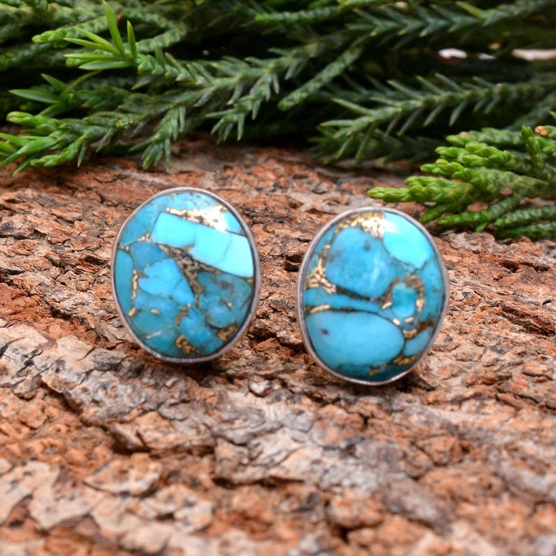 Turquoise Stud Birthstone Gemstone Handcrafted Earrings