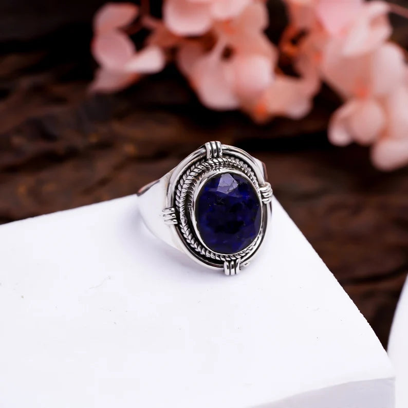 Iolite Gemstone Handmade Signet Ring
