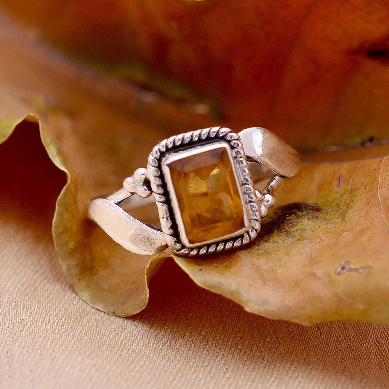 Natural Citrine Gemstone Statement Handcrafted Ring