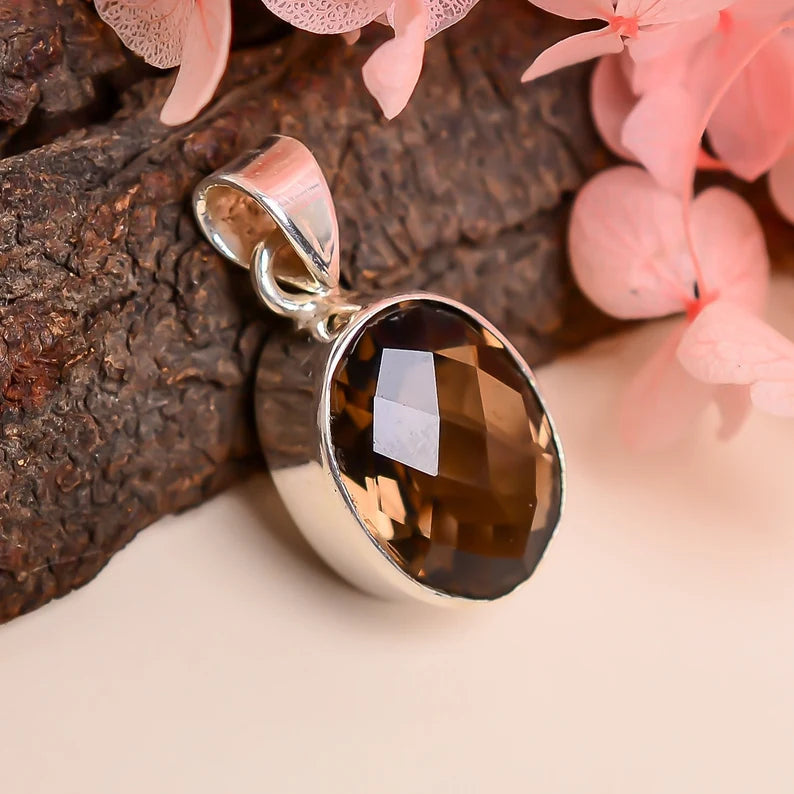 Smokey Quartz Gemstone 925 Sterling Silver Pendant