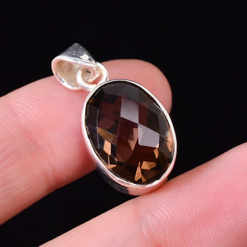 Smokey Quartz Gemstone 925 Sterling Silver Pendant