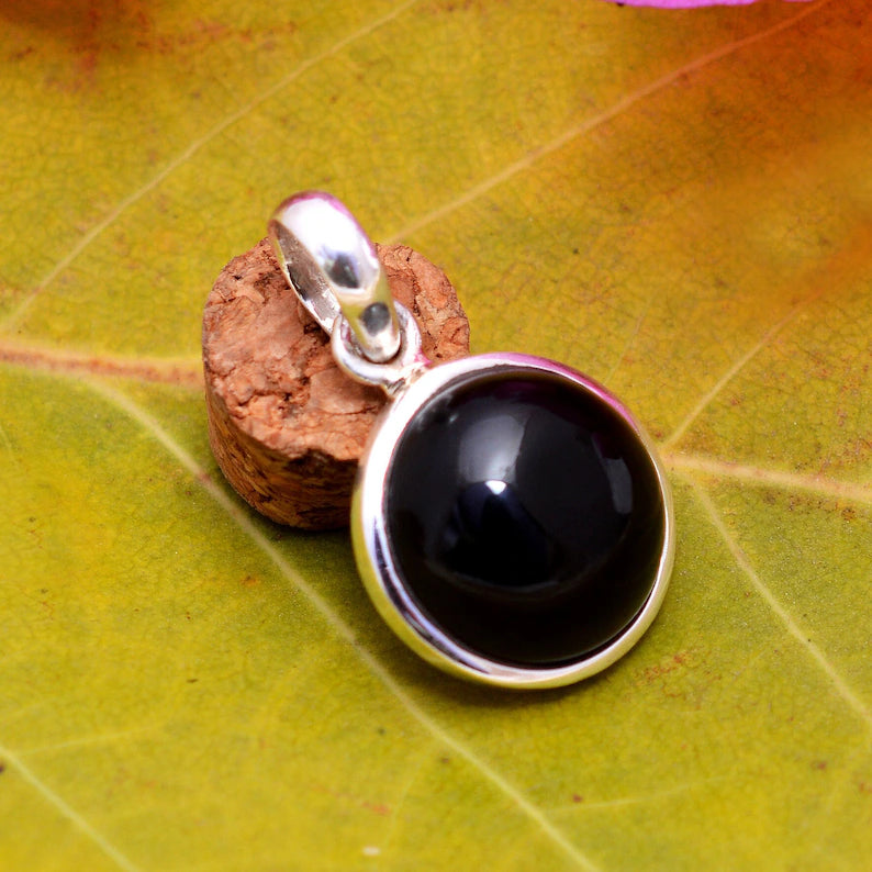 Natural Black Onyx 925 Sterling Silver Pendant
