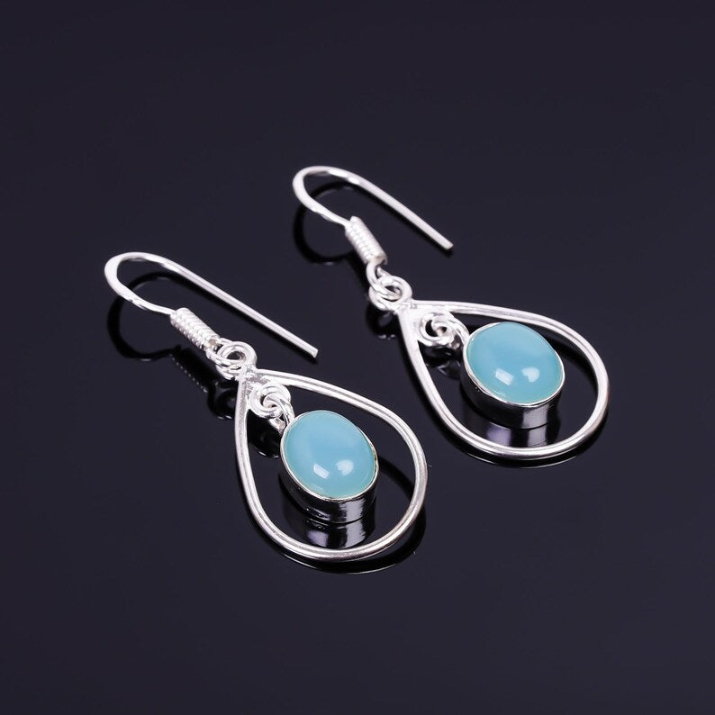 Aquamarine Dangling Handcrafted Drop Gemstone Earrings