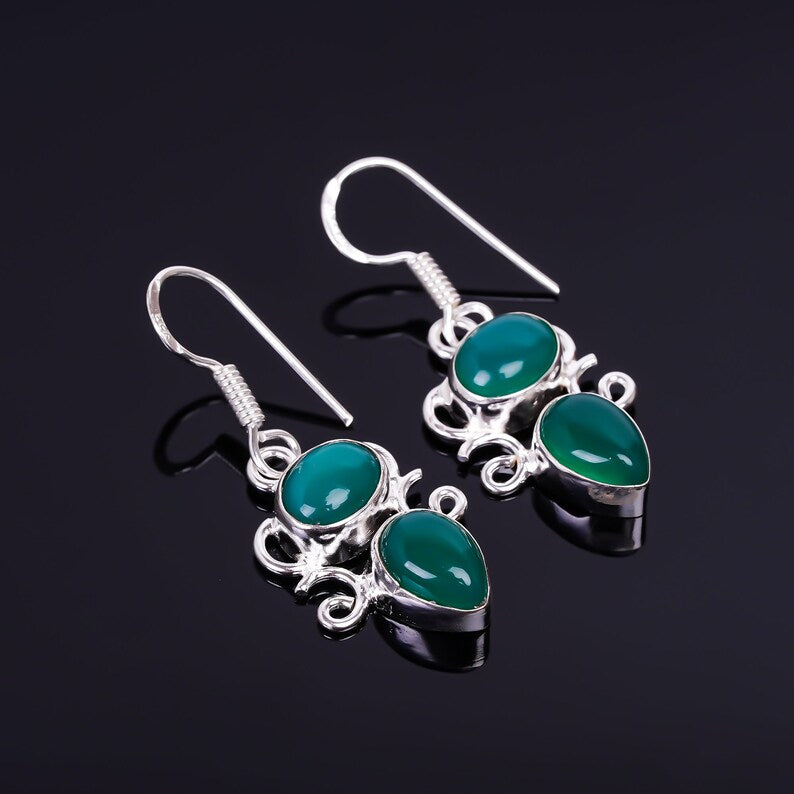 Green Onyx Gemstone Handcrafted Drop Earrings