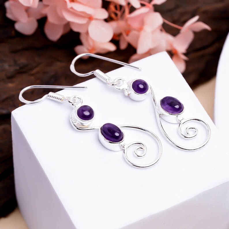 Amethyst Gemstone Handcrafted Drop Minimalist Earrings