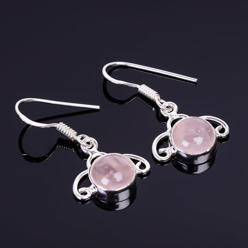 Rose Quartz Gemstone Handcrafted Drop Earrings