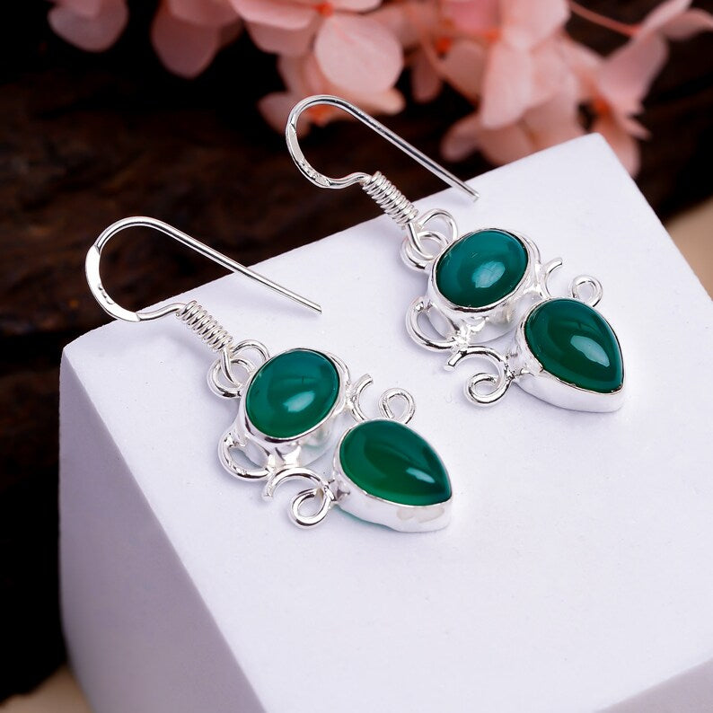 Green Onyx Gemstone Handcrafted Drop Earrings