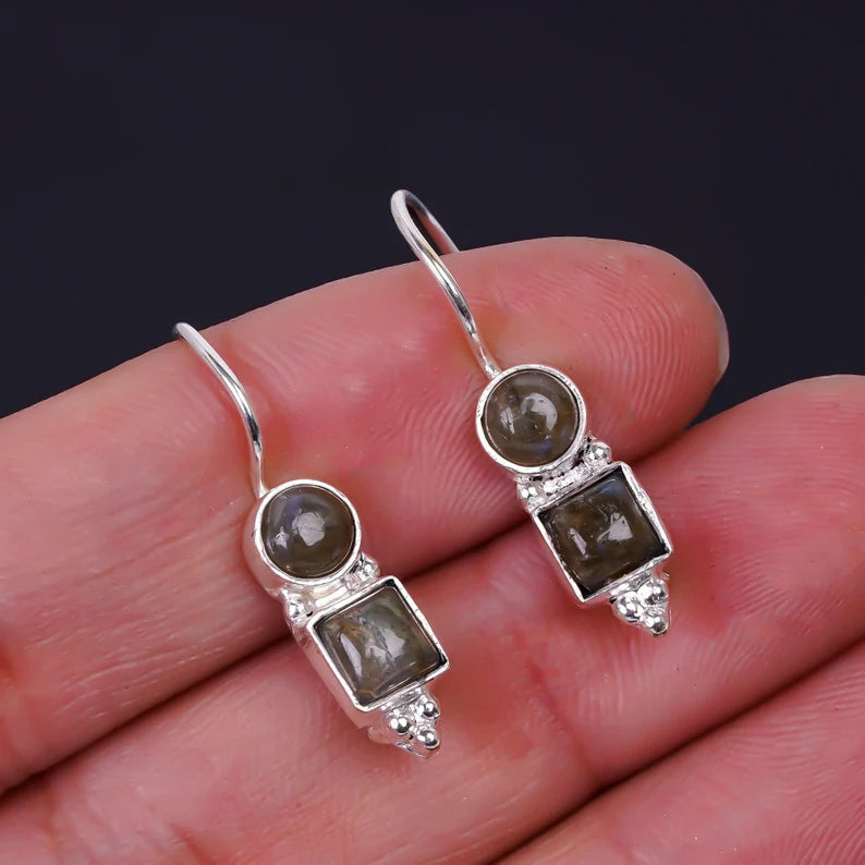 Labradorite Gemstone Handcrafted Drop Earrings