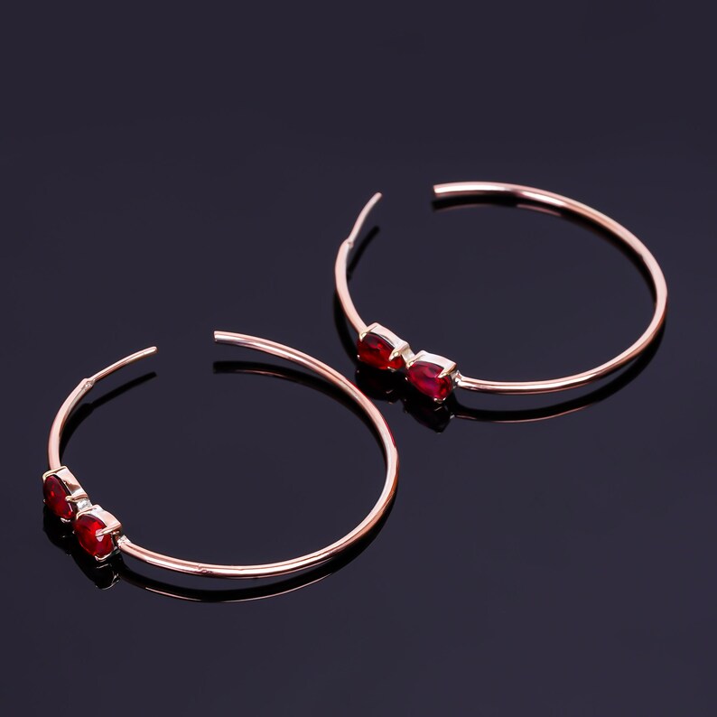 Garnet Gemstone Round Hoop Handcrafted Earrings