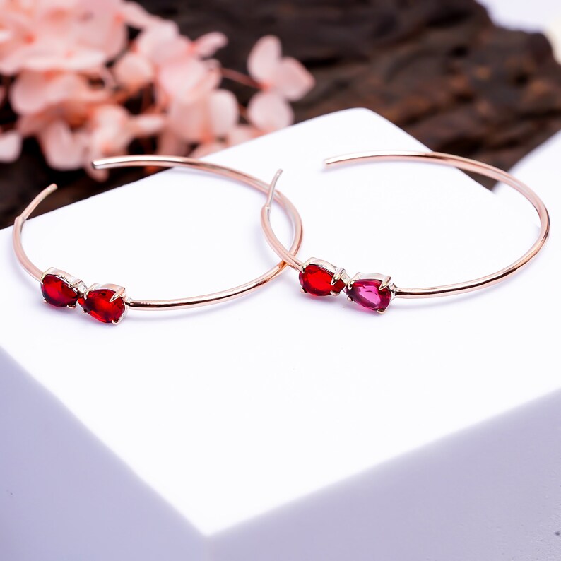Garnet Gemstone Round Hoop Handcrafted Earrings