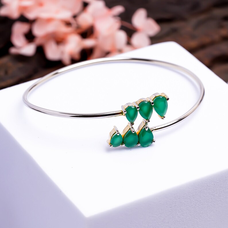 Green Onyx Adjustable 925 Sterling Silver Bangle